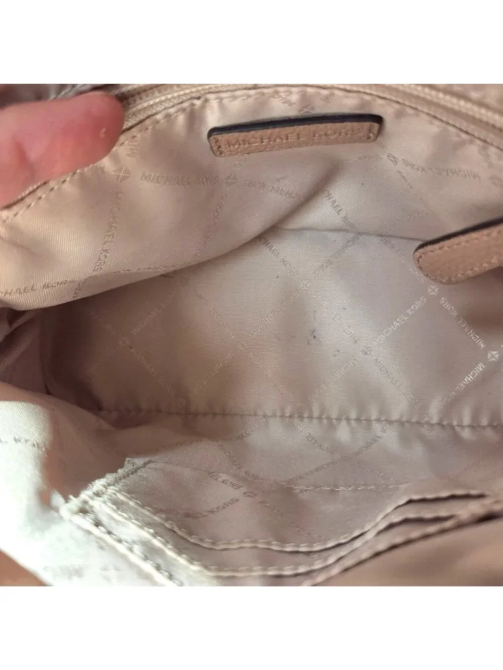 Michael Kors Purse Fawn Pink Tan Pebbled Leather Adele Dome Crossbody Preppy